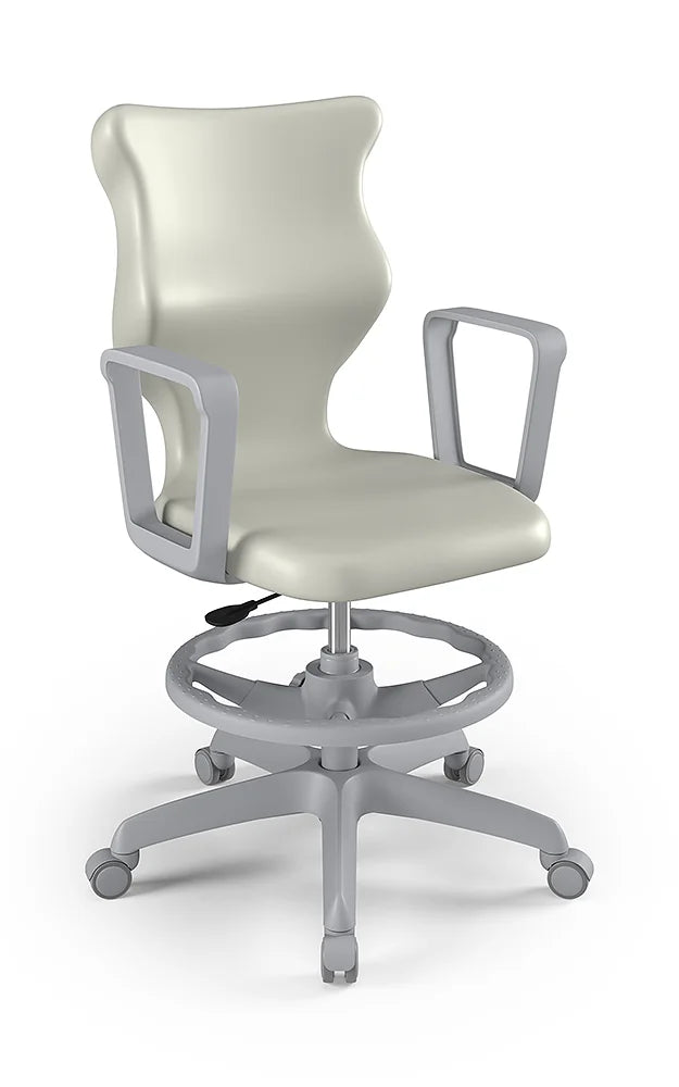 Krzesło szkolne Twist z podłokietnikami i podnóżkiem, rozmiar 5 (wzrost 146–176 cm) – Szary / Jasny szary