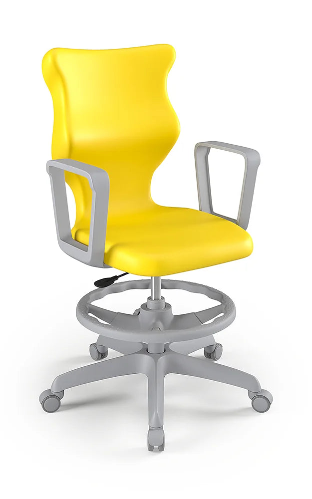 Krzesło szkolne Twist z podłokietnikami i podnóżkiem, rozmiar 5 (wzrost 146–176 cm) – Szary / Żółty