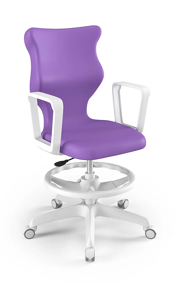 Krzesło szkolne Twist z podłokietnikami i podnóżkiem, rozmiar 6 (wzrost 159–188 cm) – Biały / Fioletowy