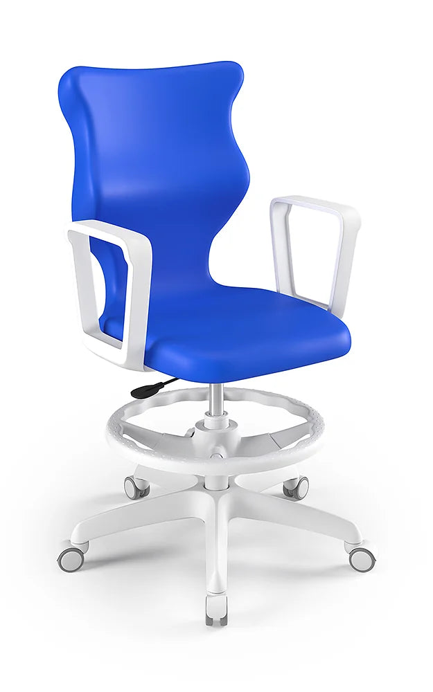 Krzesło szkolne Twist z podłokietnikami i podnóżkiem, rozmiar 6 (wzrost 159–188 cm) – Biały / Niebieski