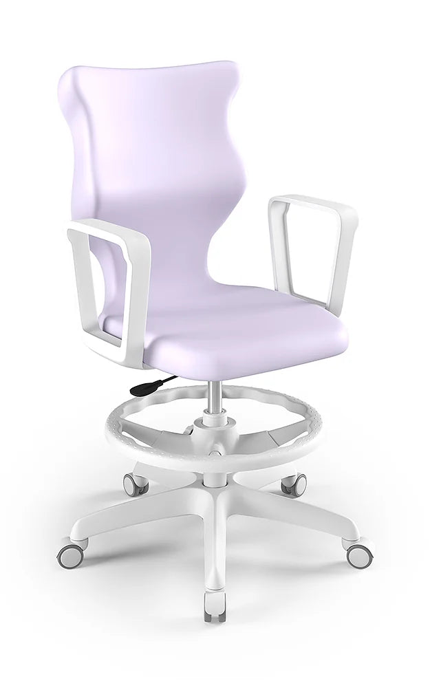 Krzesło szkolne Twist z podłokietnikami i podnóżkiem, rozmiar 6 (wzrost 159–188 cm) – Biały / Pastelowy fioletowy
