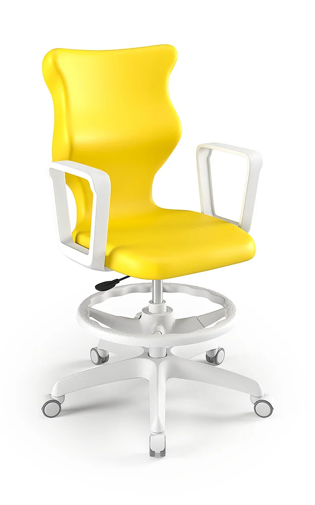 Krzesło szkolne Twist z podłokietnikami i podnóżkiem, rozmiar 6 (wzrost 159–188 cm) – Biały / Żółty