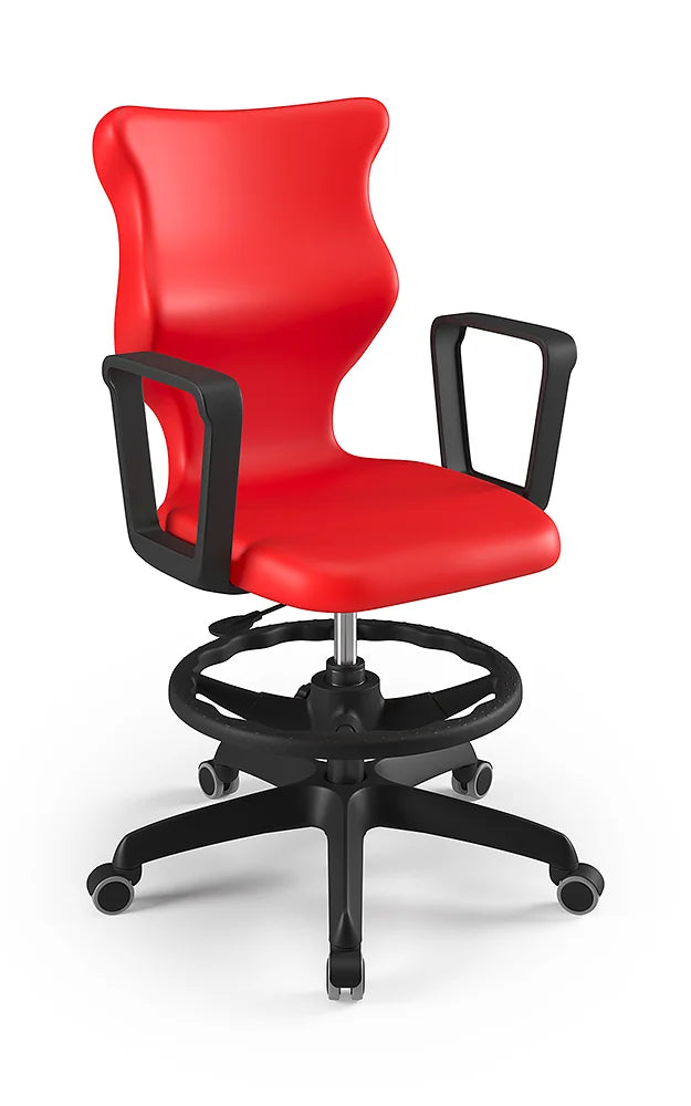 Krzesło szkolne Twist z podłokietnikami i podnóżkiem, rozmiar 6 (wzrost 159–188 cm) – Czarny / Czerwony