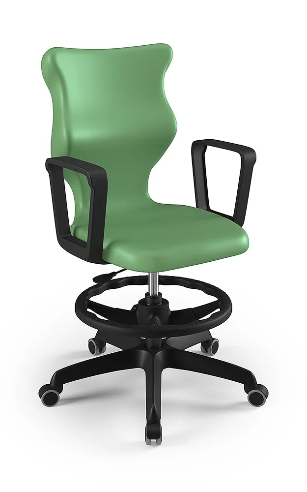 Krzesło szkolne Twist z podłokietnikami i podnóżkiem, rozmiar 6 (wzrost 159–188 cm) – Czarny / Pastelowy zielony