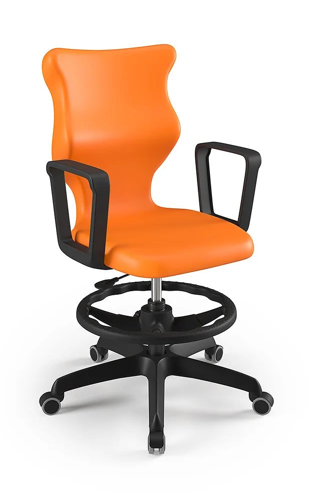 Krzesło szkolne Twist z podłokietnikami i podnóżkiem, rozmiar 6 (wzrost 159–188 cm) – Czarny / Pomarańczowy