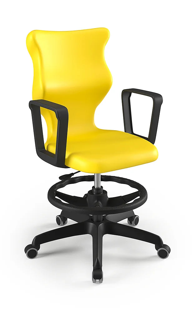 Krzesło szkolne Twist z podłokietnikami i podnóżkiem, rozmiar 6 (wzrost 159–188 cm) – Czarny / Żółty