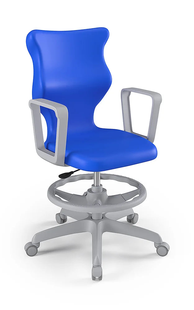 Krzesło szkolne Twist z podłokietnikami i podnóżkiem, rozmiar 6 (wzrost 159–188 cm) – Szary / Niebieski