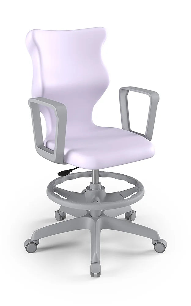 Krzesło szkolne Twist z podłokietnikami i podnóżkiem, rozmiar 6 (wzrost 159–188 cm) – Szary / Pastelowy fioletowy