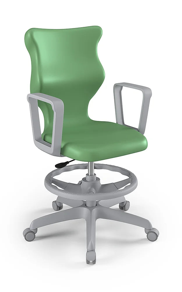 Krzesło szkolne Twist z podłokietnikami i podnóżkiem, rozmiar 6 (wzrost 159–188 cm) – Szary / Pastelowy zielony