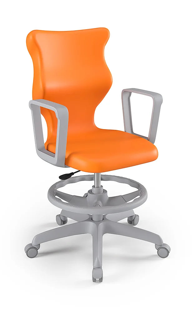Krzesło szkolne Twist z podłokietnikami i podnóżkiem, rozmiar 6 (wzrost 159–188 cm) – Szary / Pomarańczowy