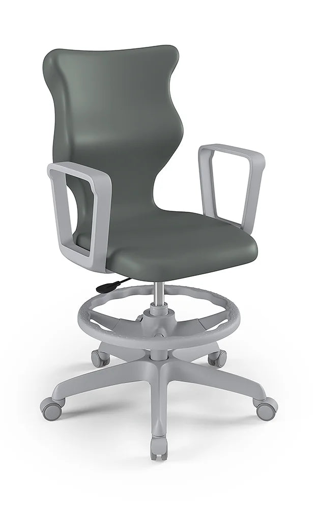 Krzesło szkolne Twist z podłokietnikami i podnóżkiem, rozmiar 6 (wzrost 159–188 cm) – Szary / Szary