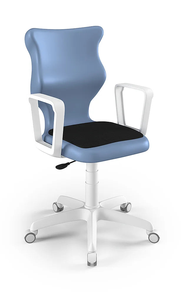 Krzesło szkolne Twist Soft z podłokietnikami, rozmiar 5 (wzrost 146–176 cm) – Biały / Pastelowy niebieski