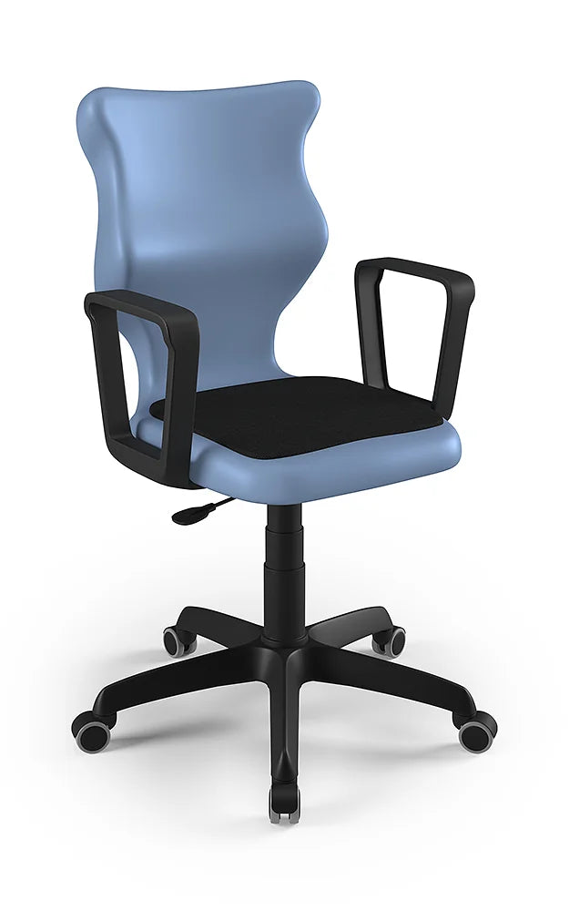 Krzesło szkolne Twist Soft z podłokietnikami, rozmiar 5 (wzrost 146–176 cm) – Czarny / Pastelowy niebieski