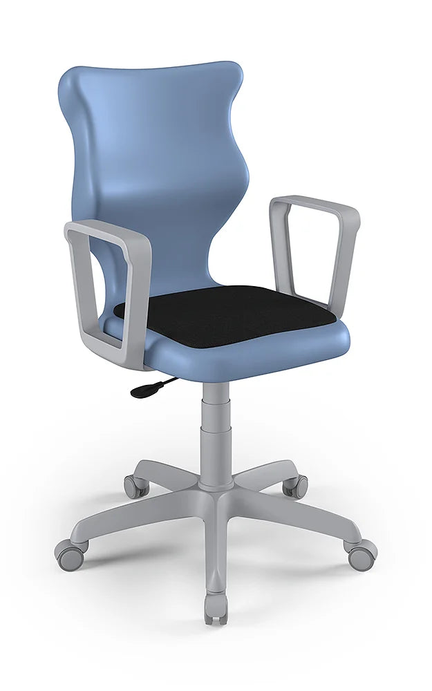 Krzesło szkolne Twist Soft z podłokietnikami, rozmiar 5 (wzrost 146–176 cm) – Szary / Pastelowy niebieski