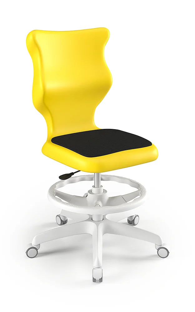Krzesło szkolne Twist Soft bez podłokietników z podnóżkiem, rozmiar 5 (wzrost 146–176 cm) – Biały / Żółty