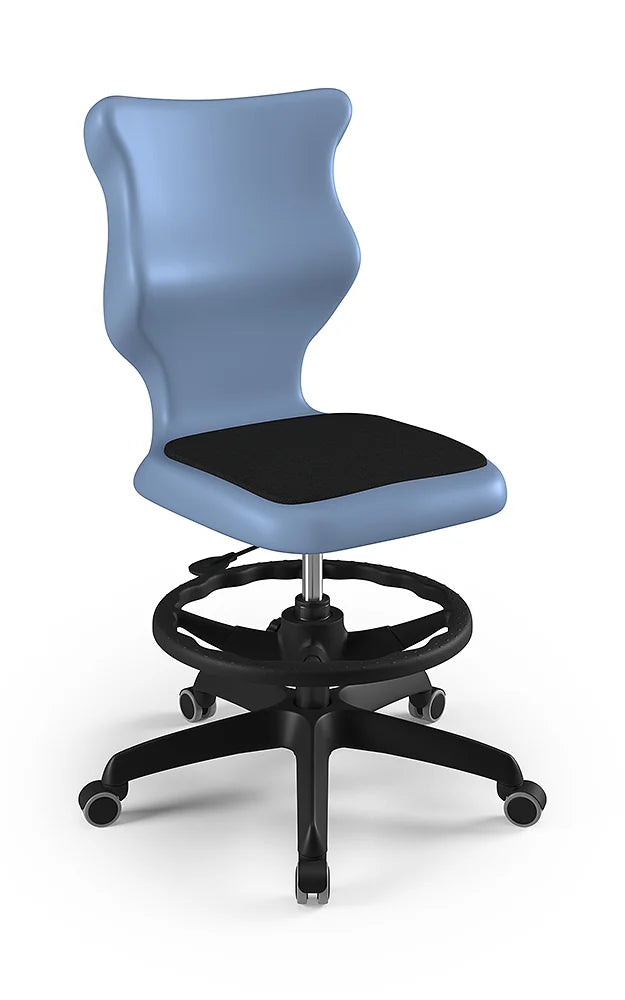 Krzesło szkolne Twist Soft bez podłokietników z podnóżkiem, rozmiar 5 (wzrost 146–176 cm) – Czarny / Pastelowy niebieski