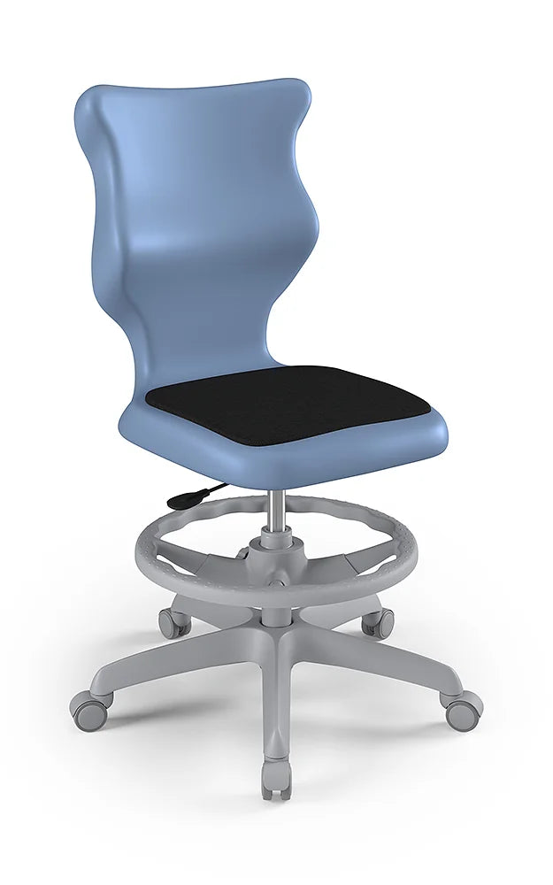 Krzesło szkolne Twist Soft bez podłokietników z podnóżkiem, rozmiar 5 (wzrost 146–176 cm) – Szary / Pastelowy niebieski