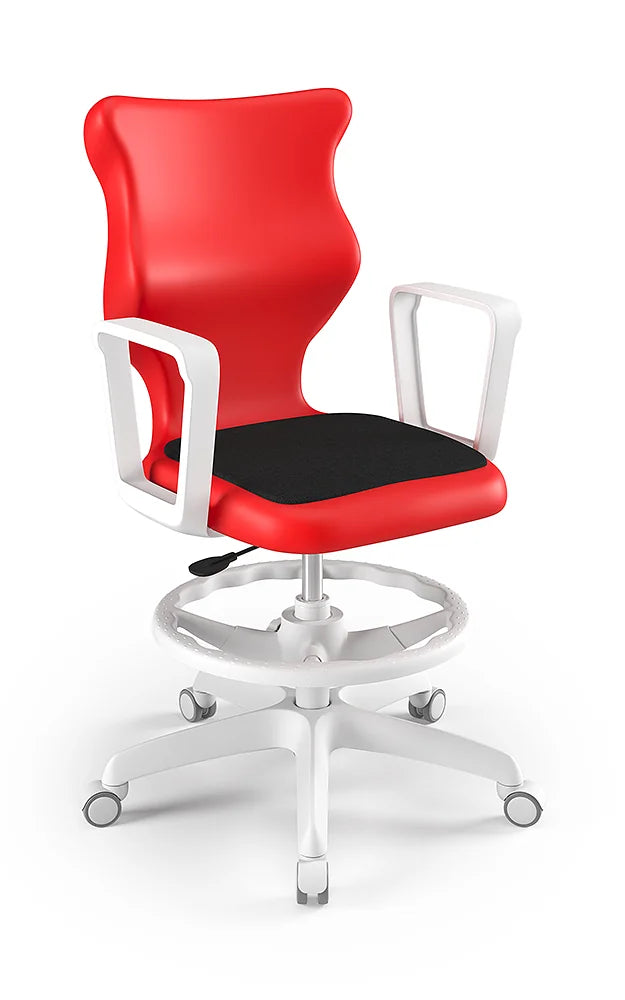 Krzesło szkolne Twist Soft z podłokietnikami i podnóżkiem, rozmiar 5 (wzrost 146–176 cm) – Biały / Czerwony