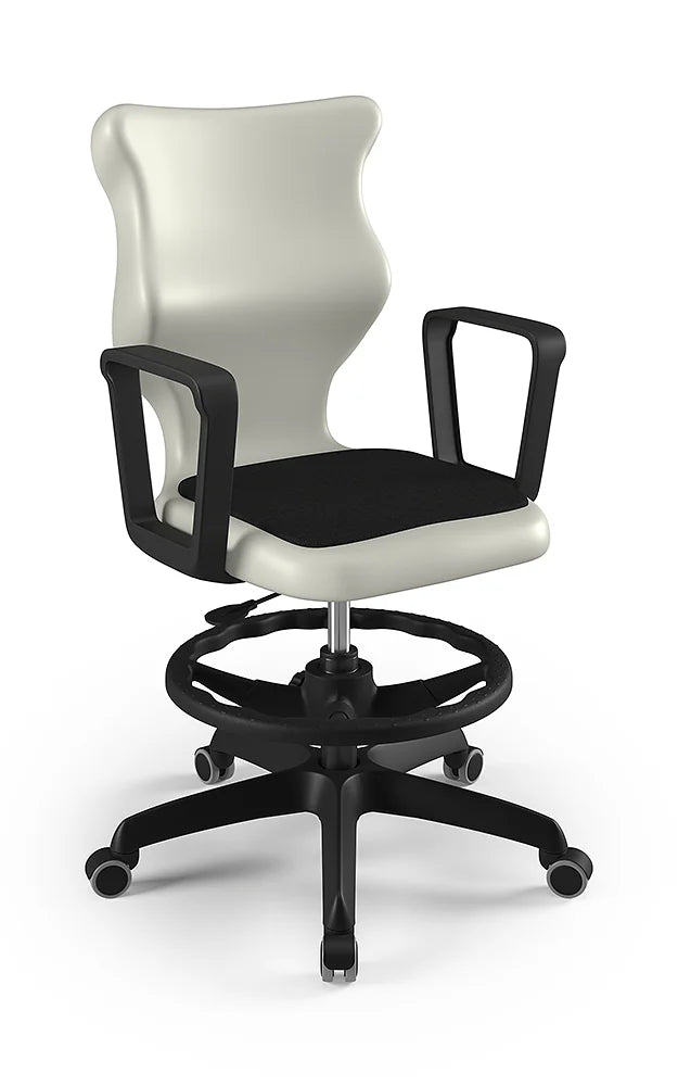 Krzesło szkolne Twist Soft z podłokietnikami i podnóżkiem, rozmiar 5 (wzrost 146–176 cm) – Czarny / Jasny szary