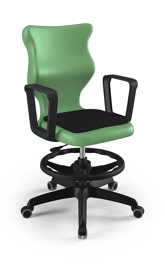 Krzesło szkolne Twist Soft z podłokietnikami i podnóżkiem, rozmiar 5 (wzrost 146–176 cm) – Czarny / Pastelowy zielony