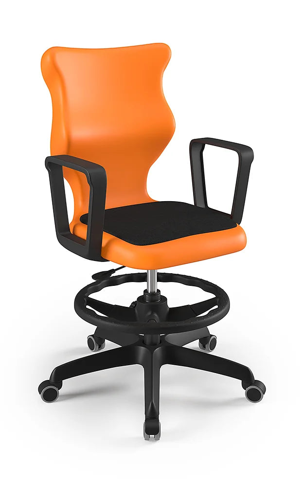 Krzesło szkolne Twist Soft z podłokietnikami i podnóżkiem, rozmiar 5 (wzrost 146–176 cm) – Czarny / Pomarańczowy
