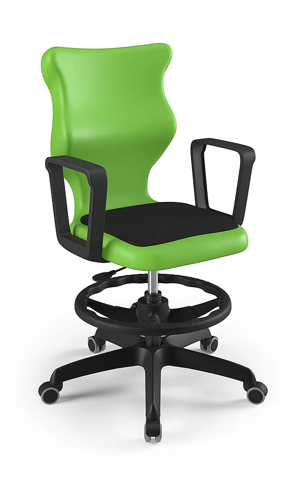 Krzesło szkolne Twist Soft z podłokietnikami i podnóżkiem, rozmiar 5 (wzrost 146–176 cm) – Czarny / Zielony
