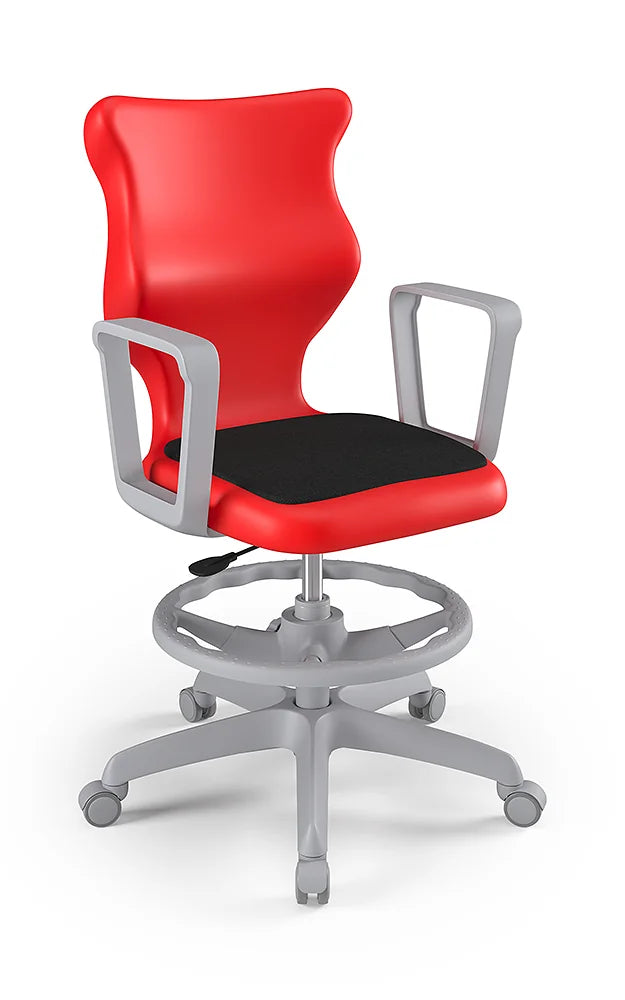 Krzesło szkolne Twist Soft z podłokietnikami i podnóżkiem, rozmiar 5 (wzrost 146–176 cm) – Szary / Czerwony