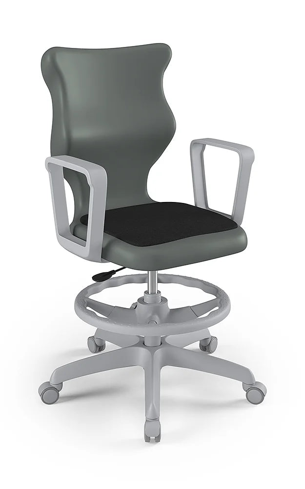 Krzesło szkolne Twist Soft z podłokietnikami i podnóżkiem, rozmiar 5 (wzrost 146–176 cm) – Szary / Szary