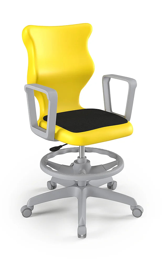 Krzesło szkolne Twist Soft z podłokietnikami i podnóżkiem, rozmiar 5 (wzrost 146–176 cm) – Szary / Żółty