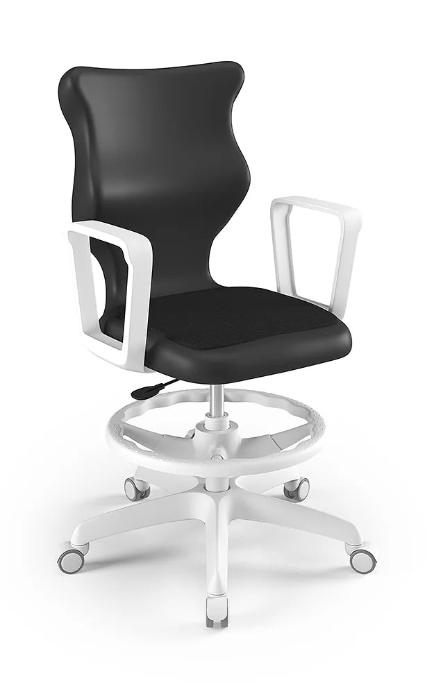 Krzesło szkolne Twist Soft z podłokietnikami i podnóżkiem, rozmiar 6 (wzrost 159–188 cm) – Biały / Czarny