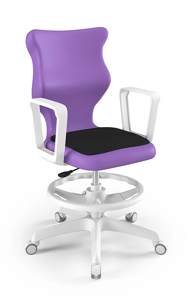 Krzesło szkolne Twist Soft z podłokietnikami i podnóżkiem, rozmiar 6 (wzrost 159–188 cm) – Biały / Fioletowy