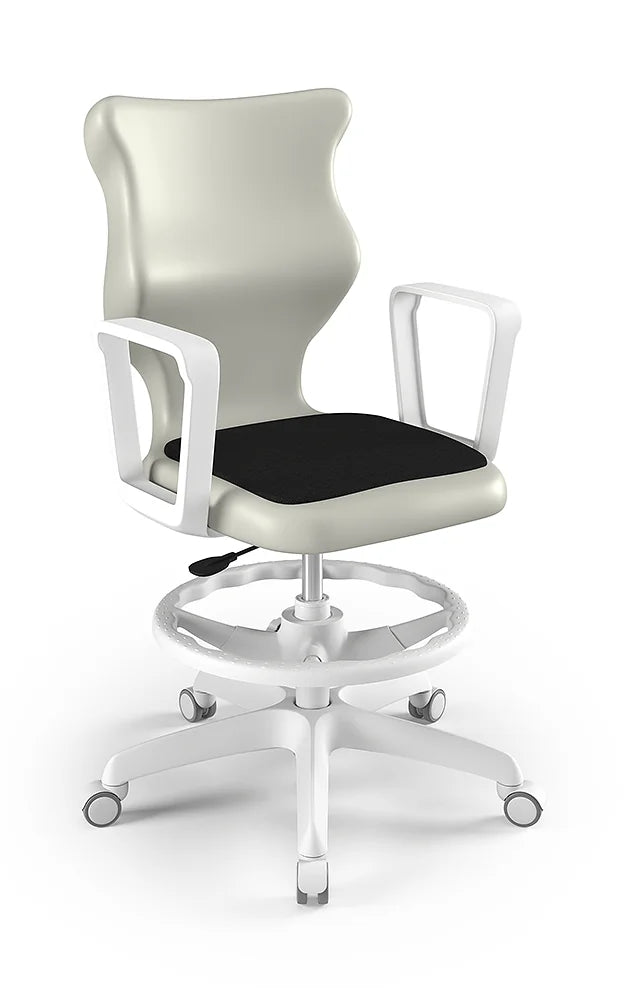 Krzesło szkolne Twist Soft z podłokietnikami i podnóżkiem, rozmiar 6 (wzrost 159–188 cm) – Biały / Jasny szary