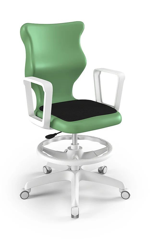 Krzesło szkolne Twist Soft z podłokietnikami i podnóżkiem, rozmiar 6 (wzrost 159–188 cm) – Biały / Pastelowy zielony