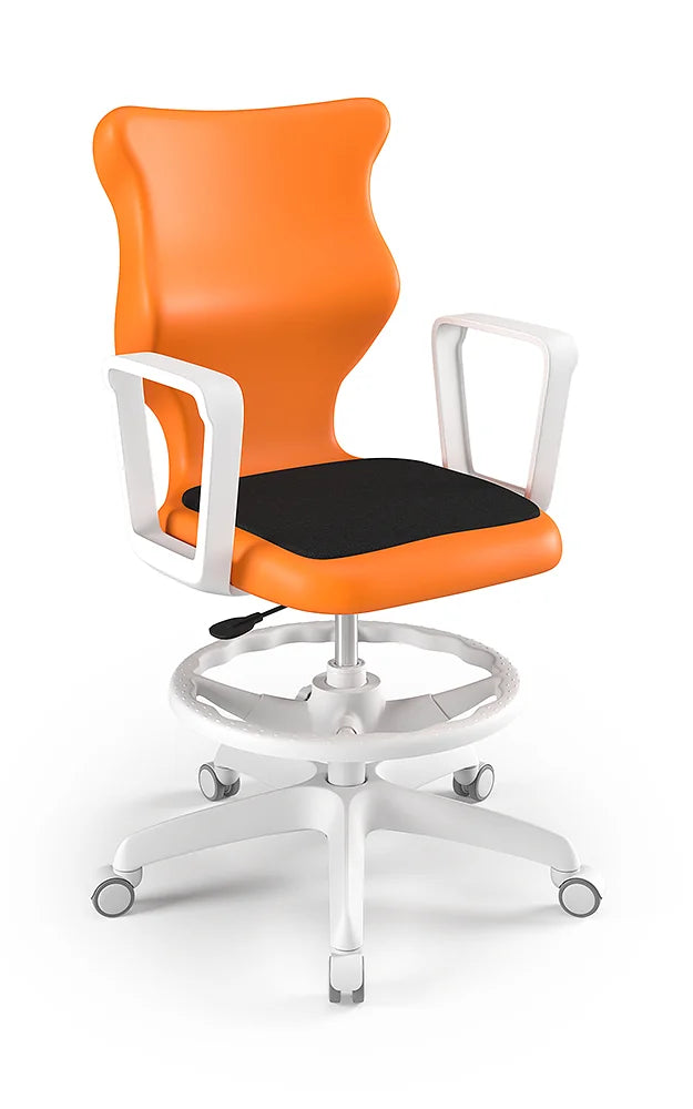 Krzesło szkolne Twist Soft z podłokietnikami i podnóżkiem, rozmiar 6 (wzrost 159–188 cm) – Biały / Pomarańczowy
