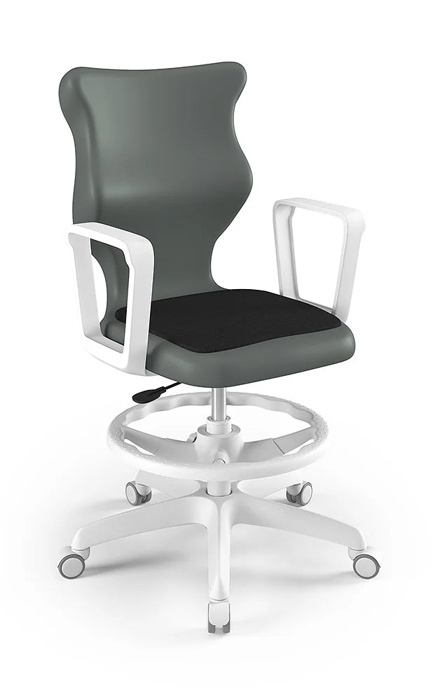 Krzesło szkolne Twist Soft z podłokietnikami i podnóżkiem, rozmiar 6 (wzrost 159–188 cm) – Biały / Szary