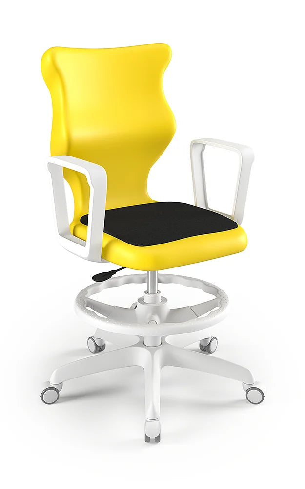 Krzesło szkolne Twist Soft z podłokietnikami i podnóżkiem, rozmiar 6 (wzrost 159–188 cm) – Biały / Żółty