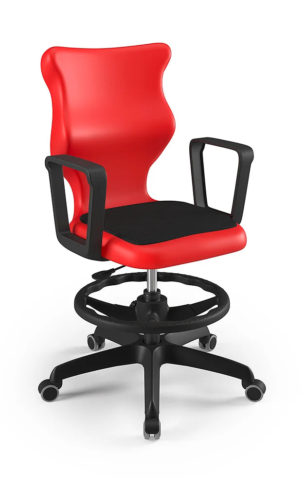 Krzesło szkolne Twist Soft z podłokietnikami i podnóżkiem, rozmiar 6 (wzrost 159–188 cm) – Czarny / Czerwony