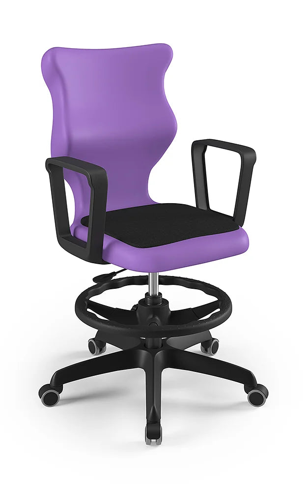 Krzesło szkolne Twist Soft z podłokietnikami i podnóżkiem, rozmiar 6 (wzrost 159–188 cm) – Czarny / Fioletowy
