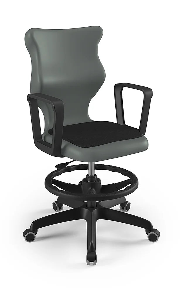 Krzesło szkolne Twist Soft z podłokietnikami i podnóżkiem, rozmiar 6 (wzrost 159–188 cm) – Czarny / Czarny