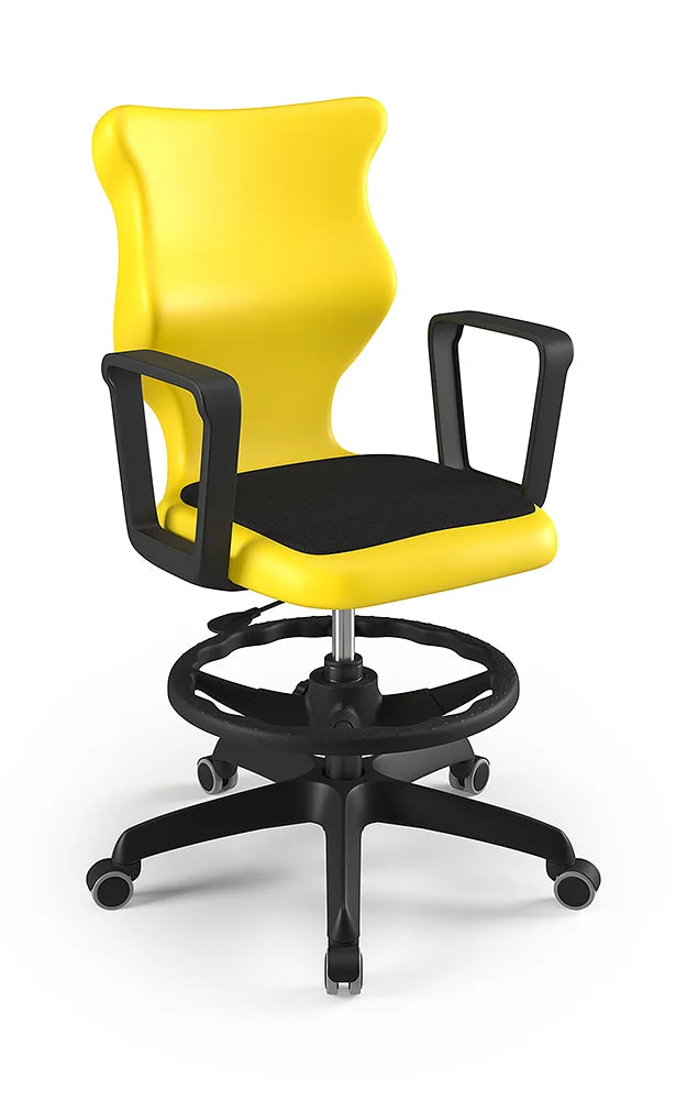 Krzesło szkolne Twist Soft z podłokietnikami i podnóżkiem, rozmiar 6 (wzrost 159–188 cm) – Czarny / Żółty