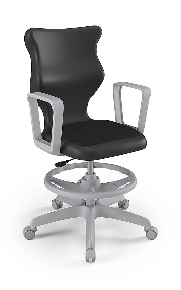 Krzesło szkolne Twist Soft z podłokietnikami i podnóżkiem, rozmiar 6 (wzrost 159–188 cm) – Szary / Czarny