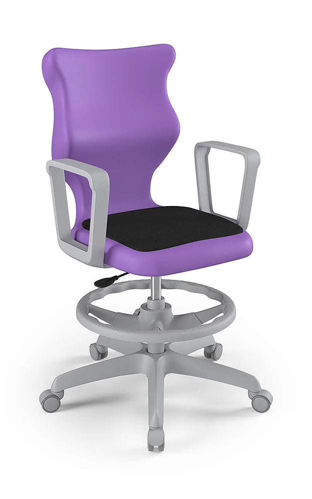 Krzesło szkolne Twist Soft z podłokietnikami i podnóżkiem, rozmiar 6 (wzrost 159–188 cm) – Szary / Fioletowy
