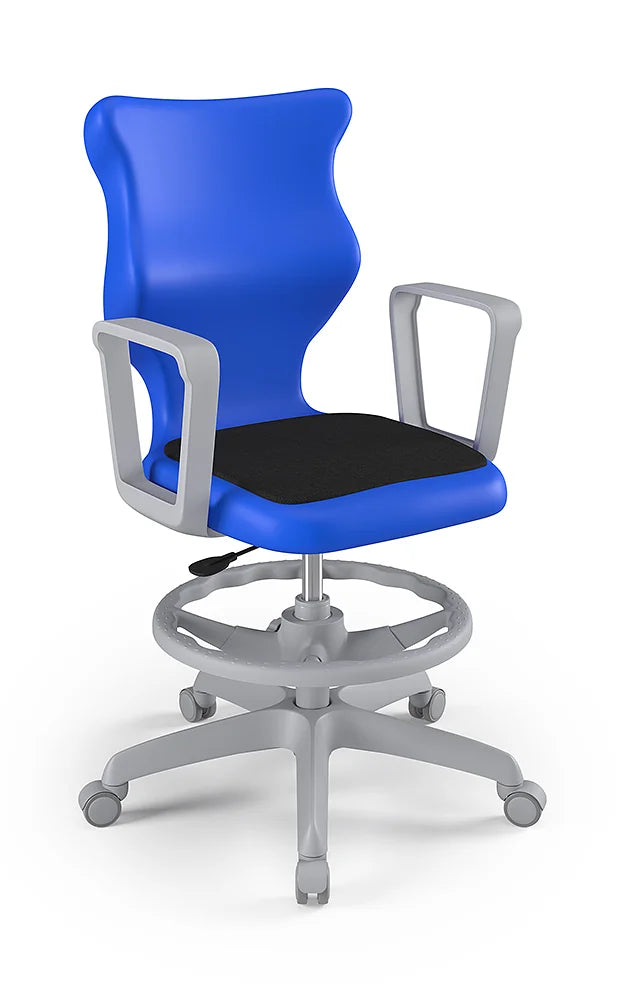 Krzesło szkolne Twist Soft z podłokietnikami i podnóżkiem, rozmiar 6 (wzrost 159–188 cm) – Szary / Niebieski