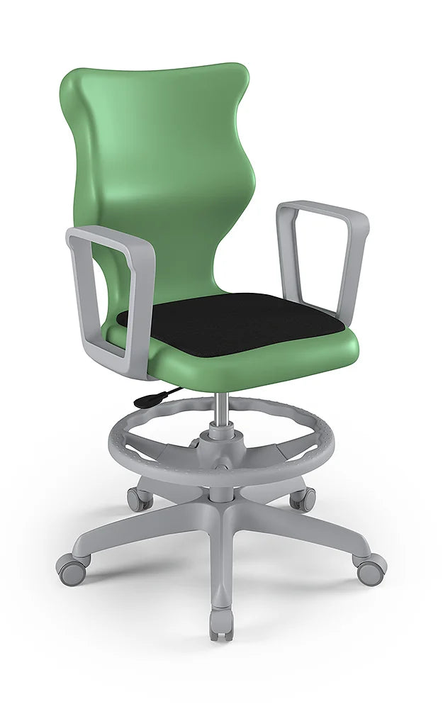 Krzesło szkolne Twist Soft z podłokietnikami i podnóżkiem, rozmiar 6 (wzrost 159–188 cm) – Szary / Pastelowy zielony