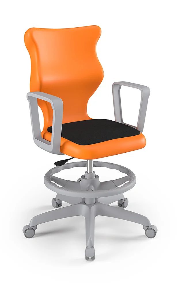 Krzesło szkolne Twist Soft z podłokietnikami i podnóżkiem, rozmiar 6 (wzrost 159–188 cm) – Szary / Pomarańczowy