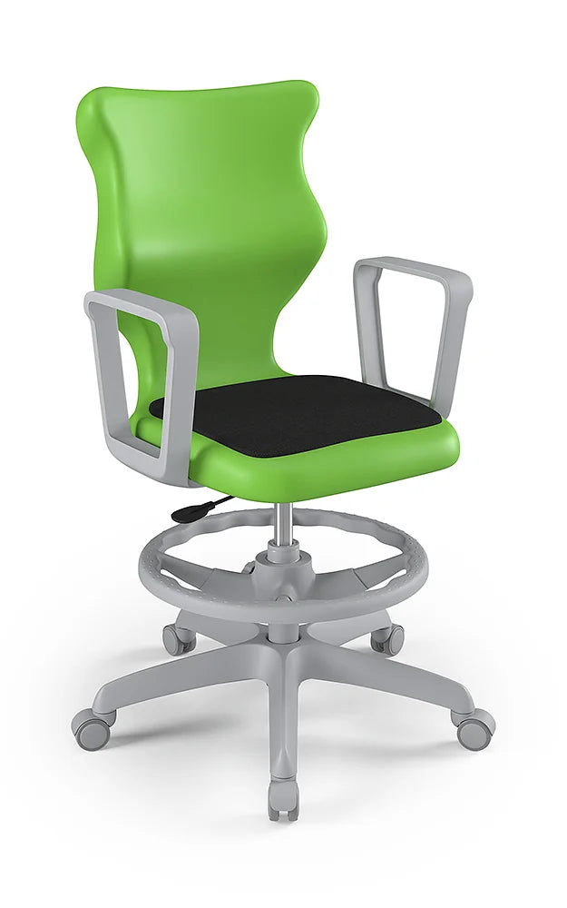 Krzesło szkolne Twist Soft z podłokietnikami i podnóżkiem, rozmiar 6 (wzrost 159–188 cm) – Szary / Zielony