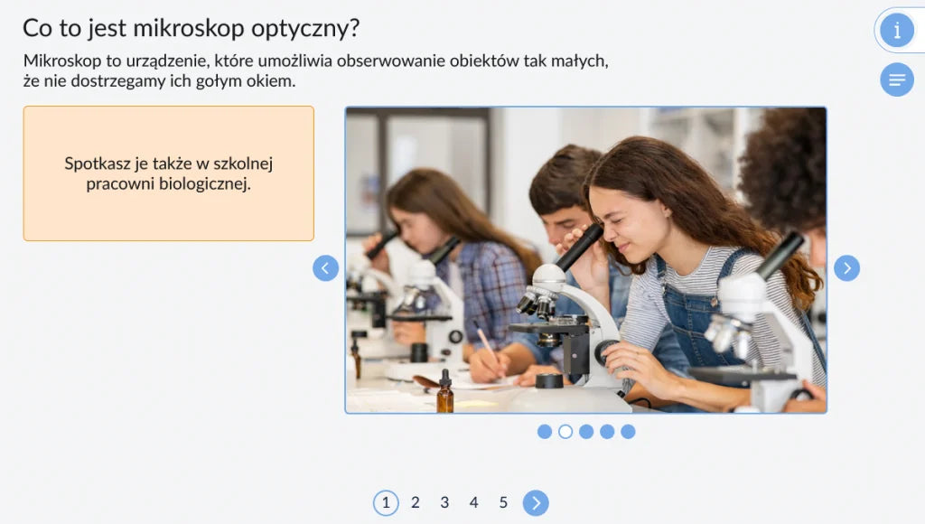 Laboratorium przyszłości. Maszyny wokół nas, schematy działania: ekran „Co to jest mikroskop optyczny?”