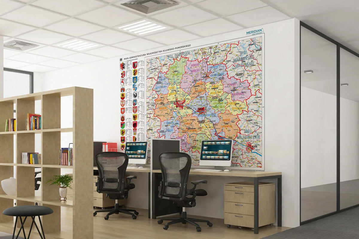 Mapa administracyjna województwa kujawsko-pomorskiego - wersja fototapeta