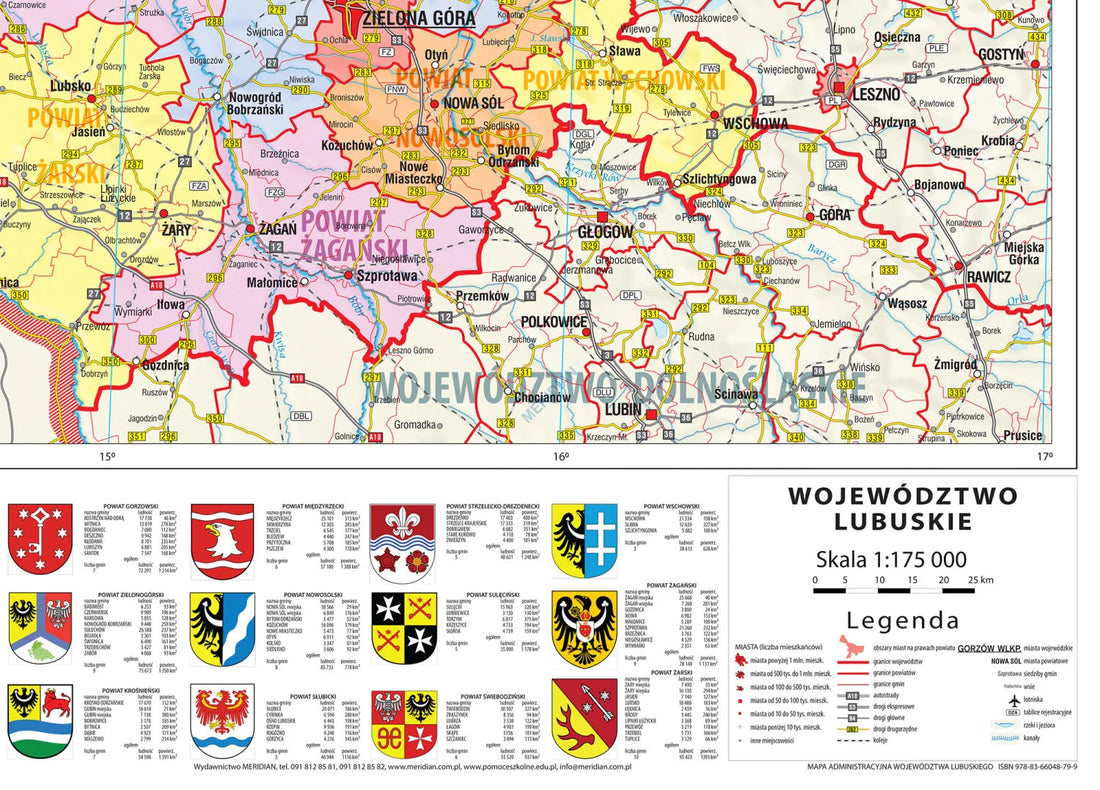 Mapa administracyjna województwa lubuskiego