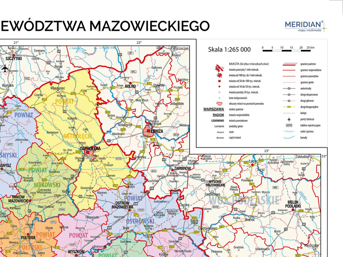 Mapa administracyjna województwa mazowieckiego